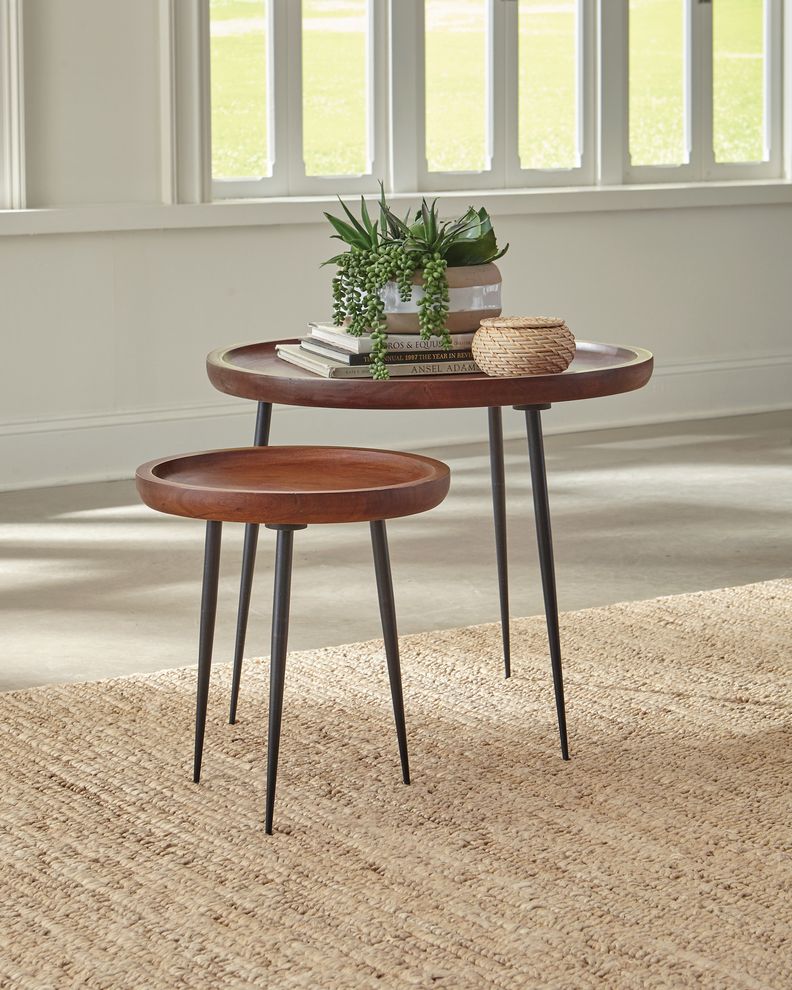 Circular cinnamon wood nesting accent table set by Coaster