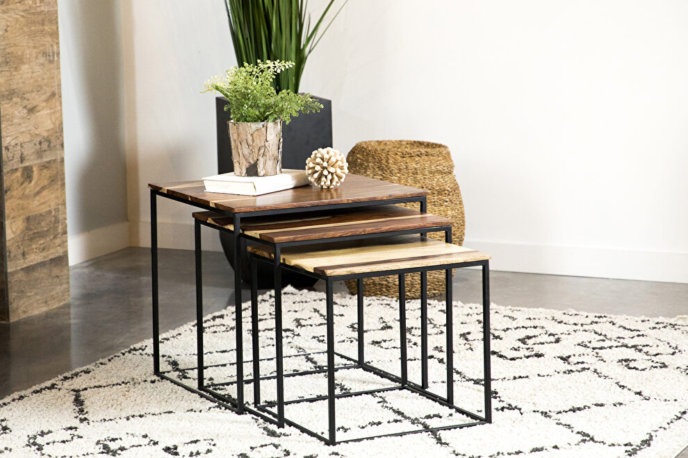 Beautiful solid sheesham stackable 3pc nesting table by Coaster