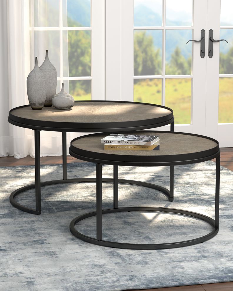 Black trim / elm top industrial look nesting coffee table by Coaster
