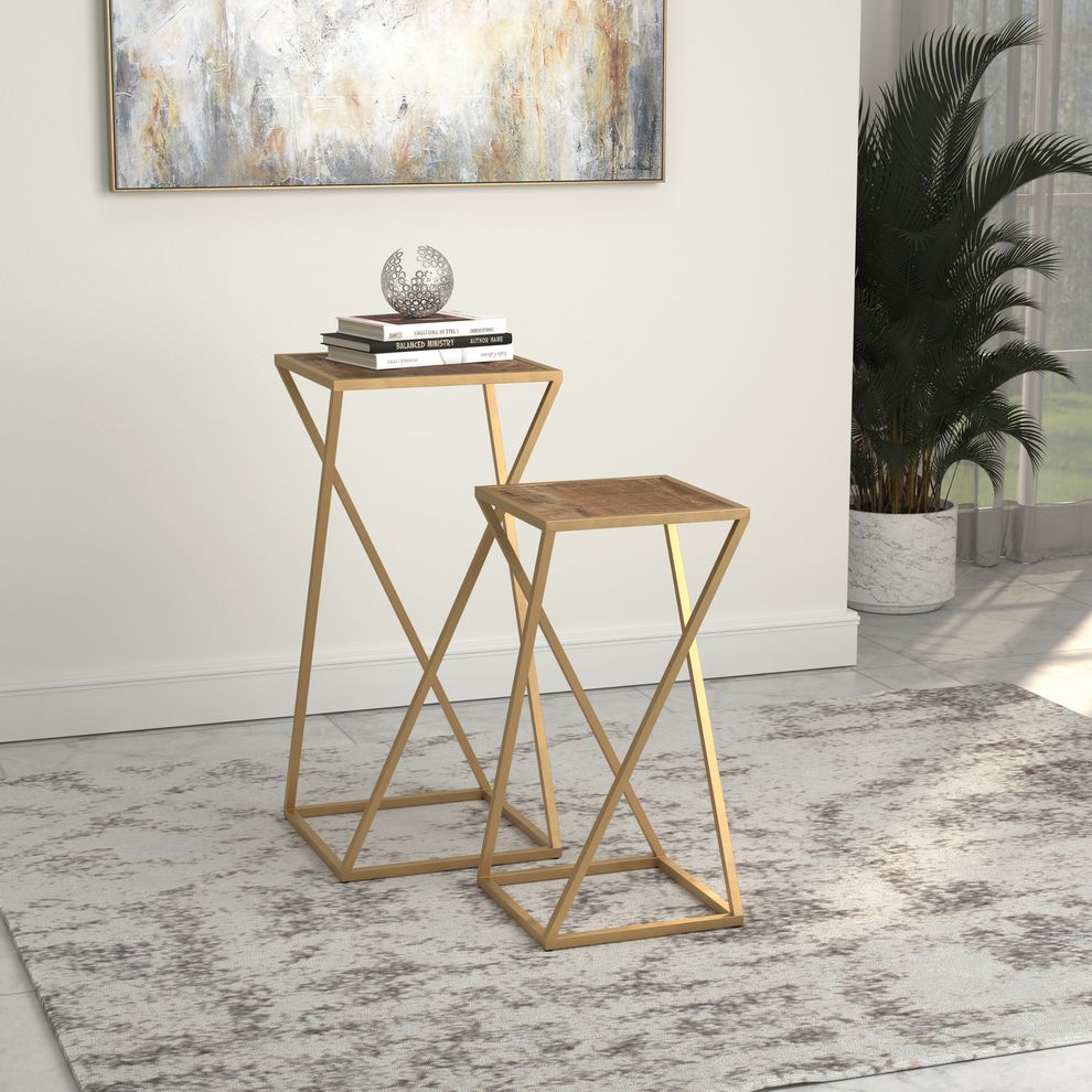 Nesting table in mango wood / antique gold by Coaster