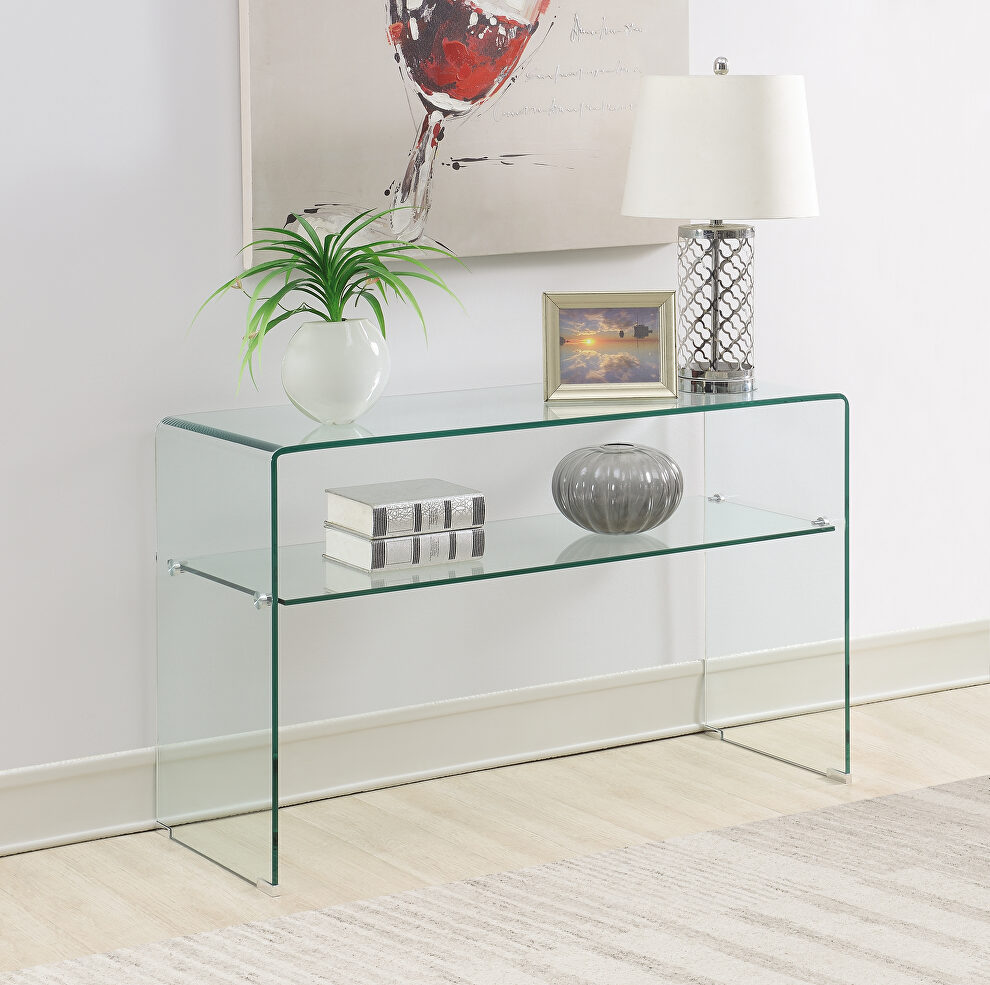 Clear glass modern design console table by Coaster