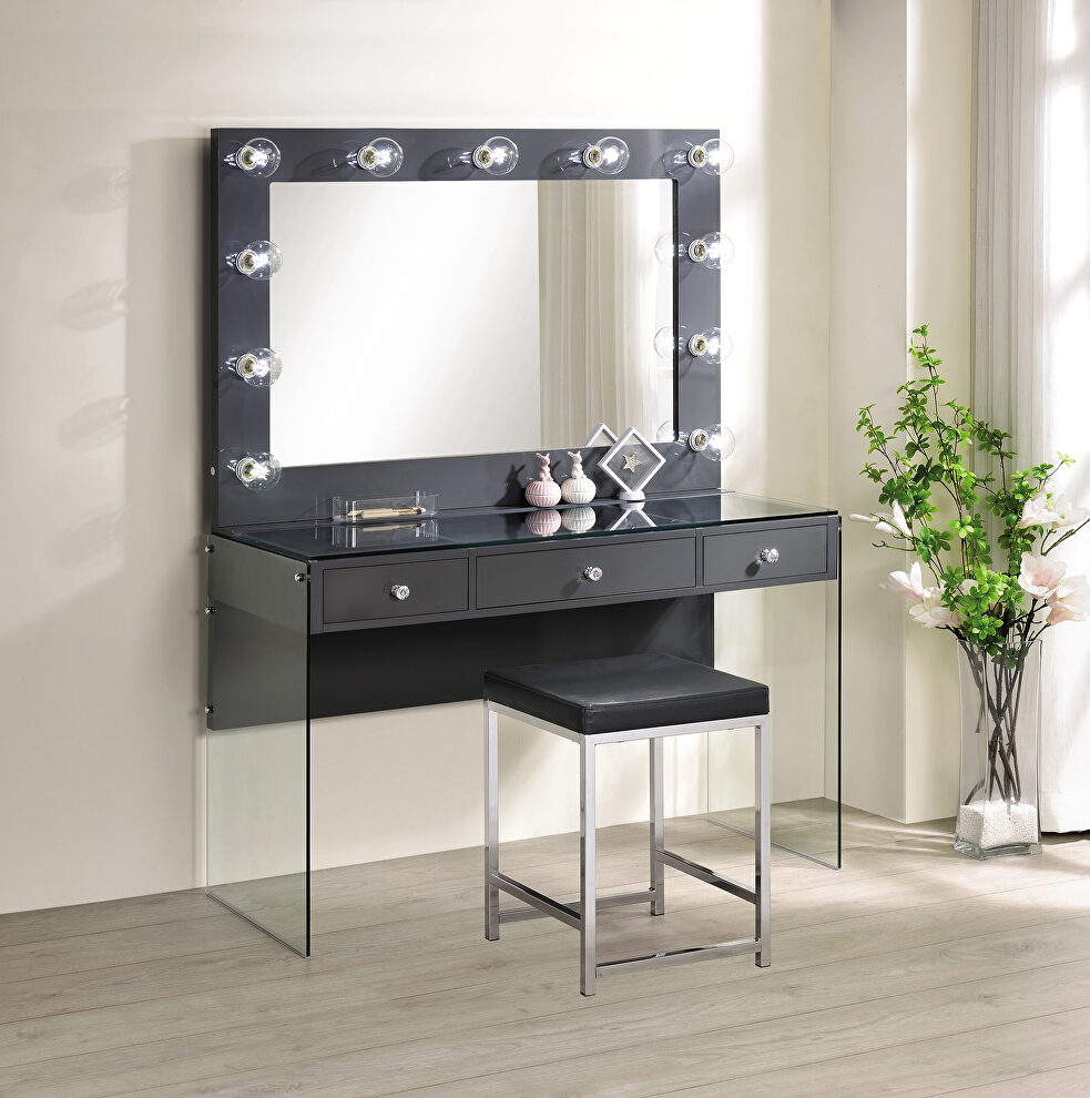 Gray high gloss lacquer finish vanity table by Coaster