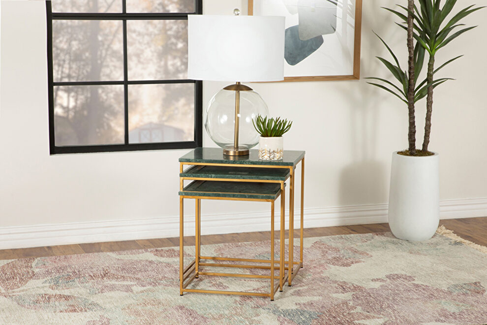 3-piece nesting table with green marble top by Coaster