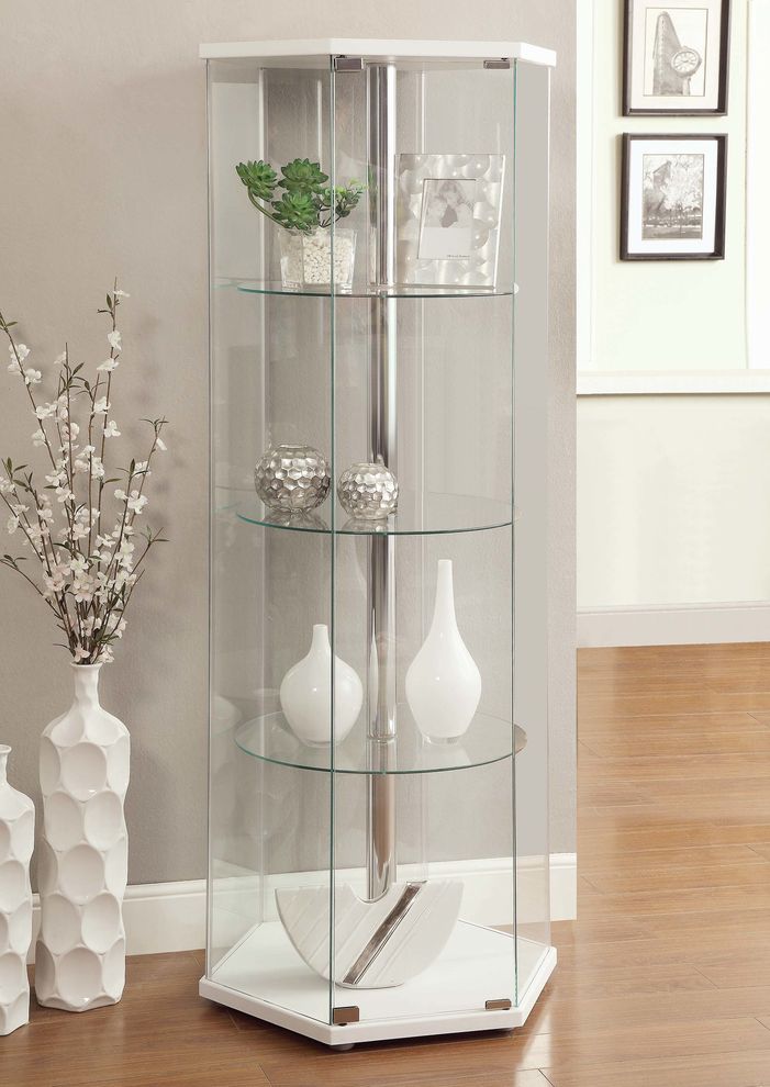 Traditional glass hexagon curio cabinet by Coaster