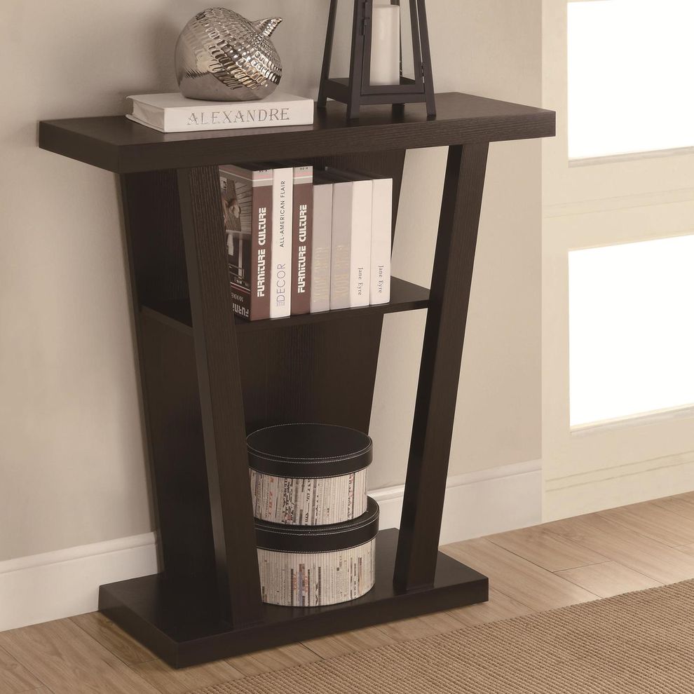 Cappuccino finish console table / display unit by Coaster