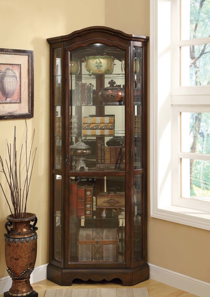 Traditional rich brown corner curio cabinet by Coaster