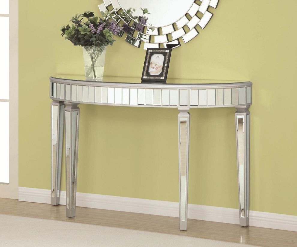 Silver mirrored style console table / display by Coaster