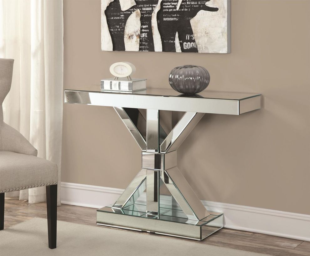 Mirrored glam style modern console table by Coaster