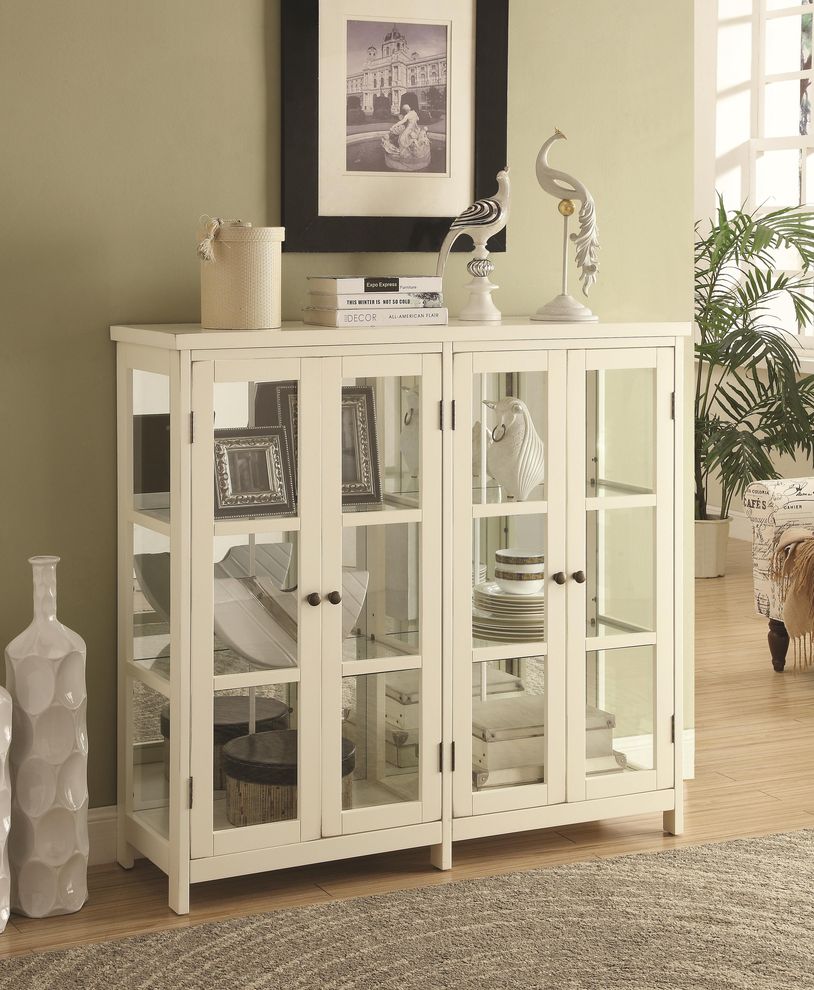 White glass doors cabinet by Coaster