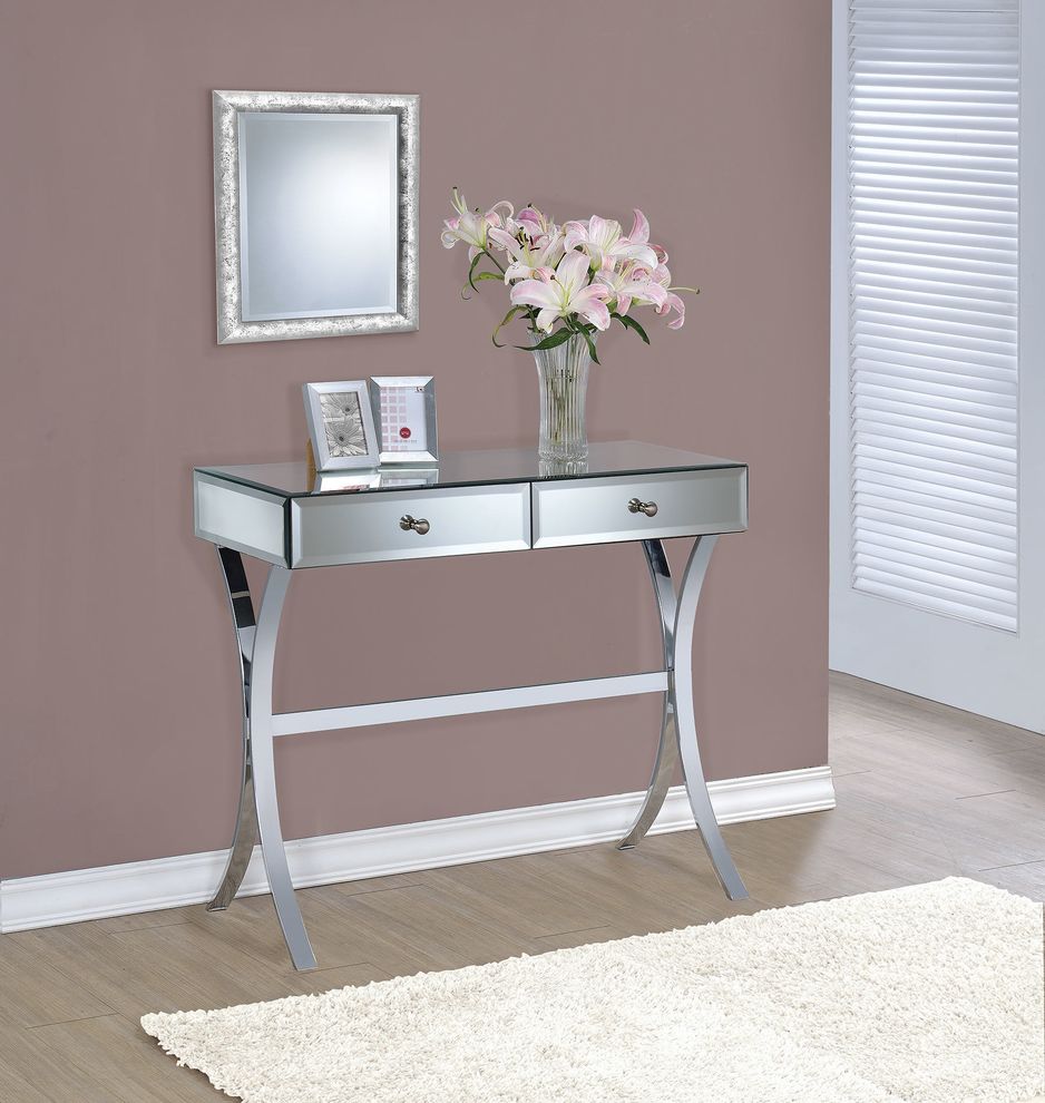 Clear mirrored panels console table w/ 2 drawers by Coaster