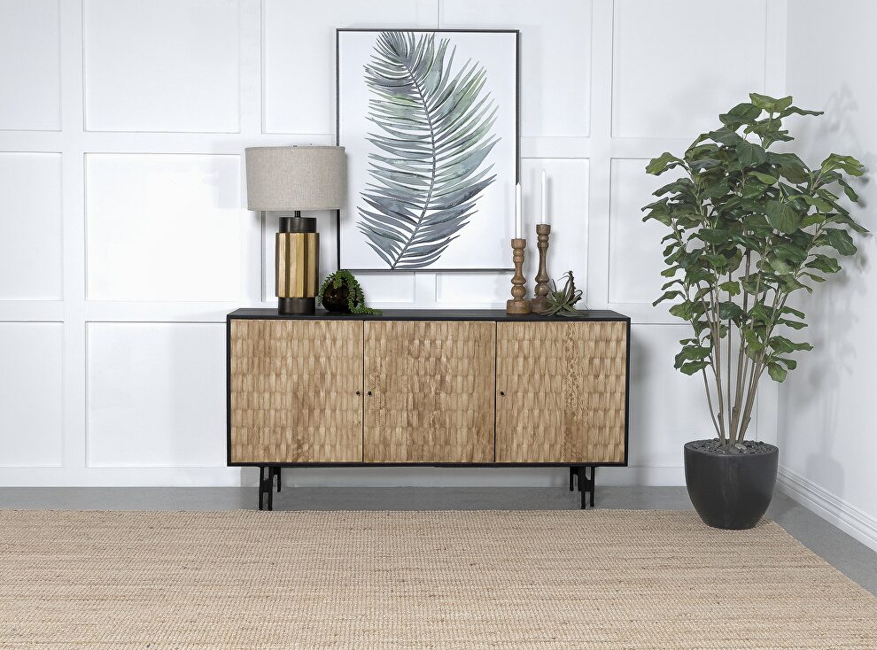 3-door wooden accent cabinet natural and black by Coaster