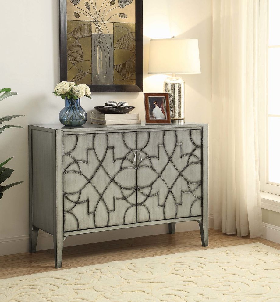 Transitional silver two-door accent cabinet by Coaster