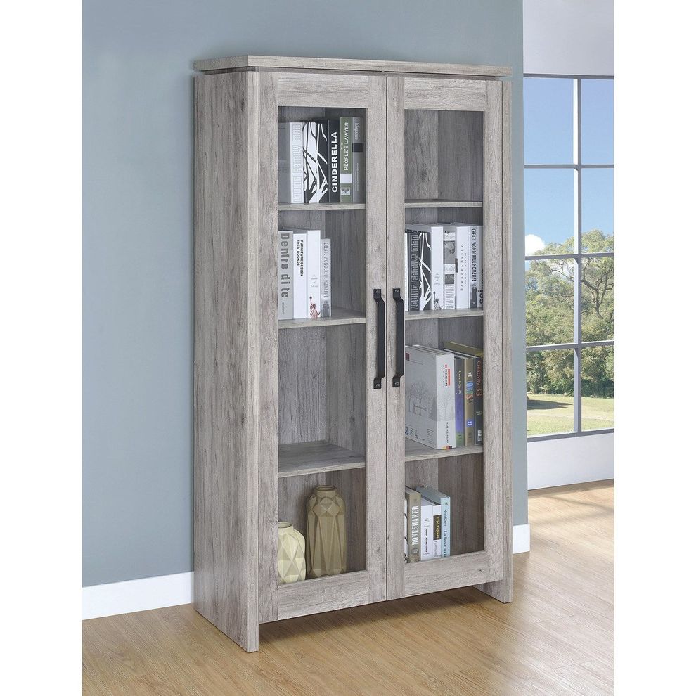 Distressed gray curio cabinet by Coaster
