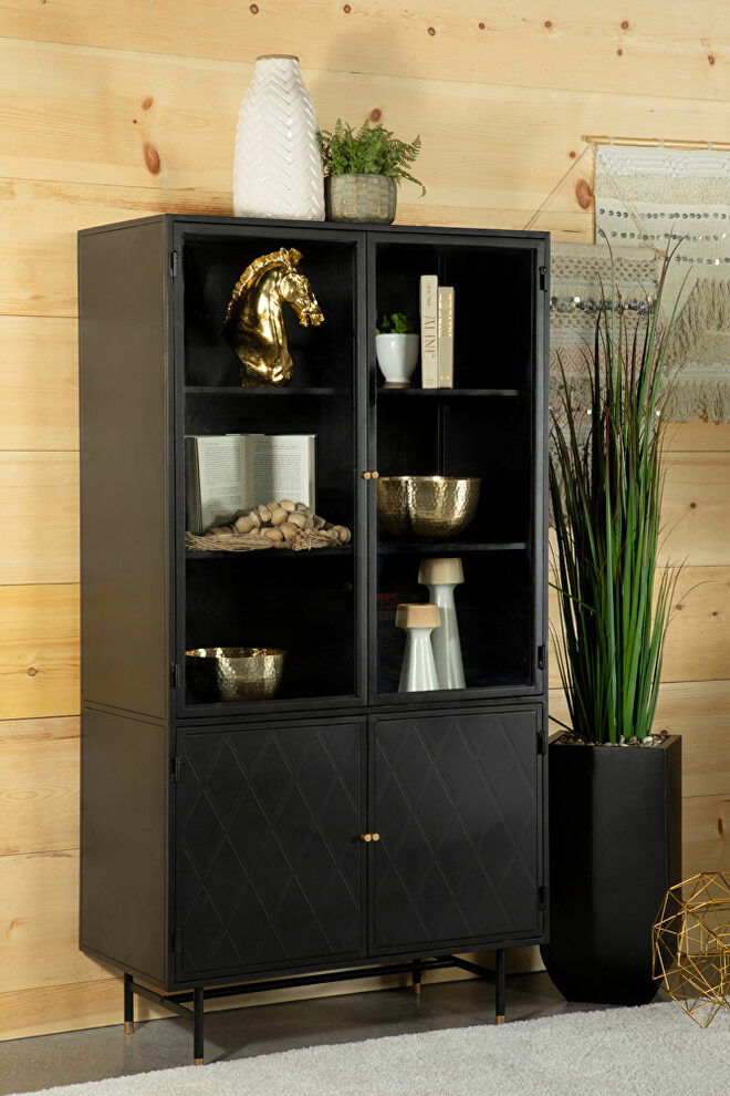 Matte black finish rectangular 4-door cabinet by Coaster