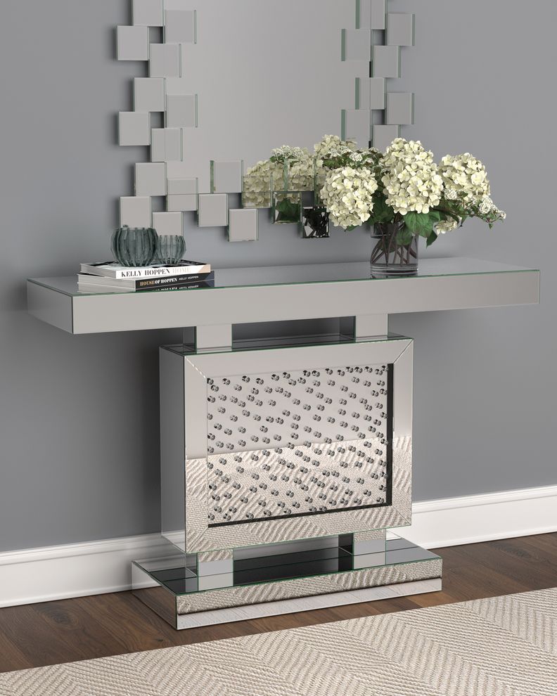 Console table / display in silver / mirrored finish by Coaster