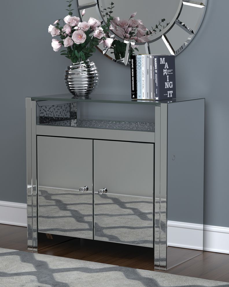 Touch on/off lightning mirrored accent cabinet by Coaster