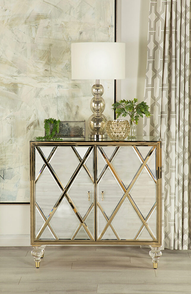 Mirror and champagne finish 2-door accent cabinet by Coaster
