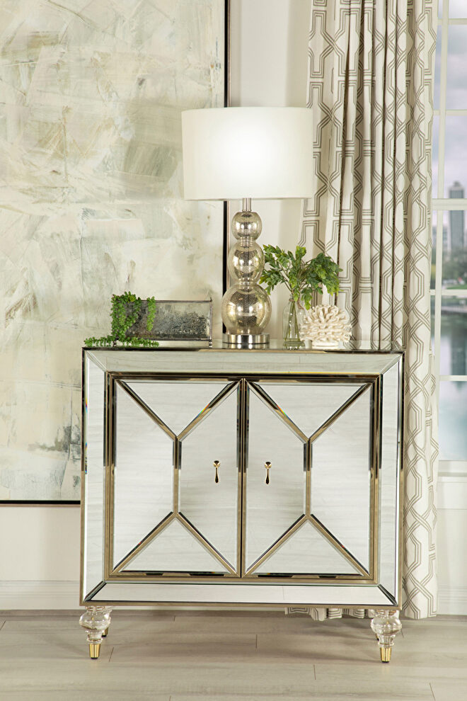 Mirror and champagne finish two door accent cabinet by Coaster