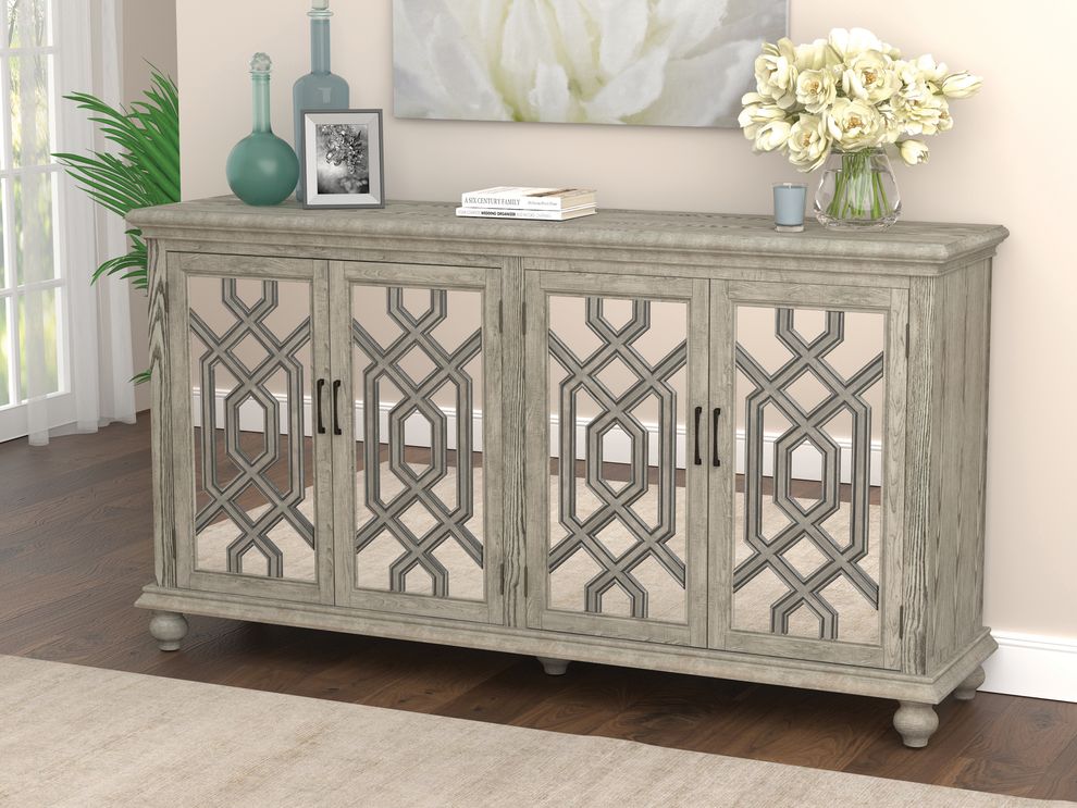 Accent cabinet in antique white / mirrored panels by Coaster