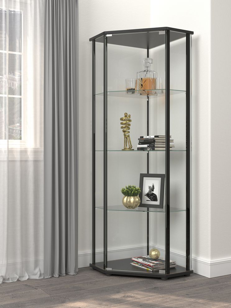 Corner curio / display cabinet with glass sides / shelves by Coaster