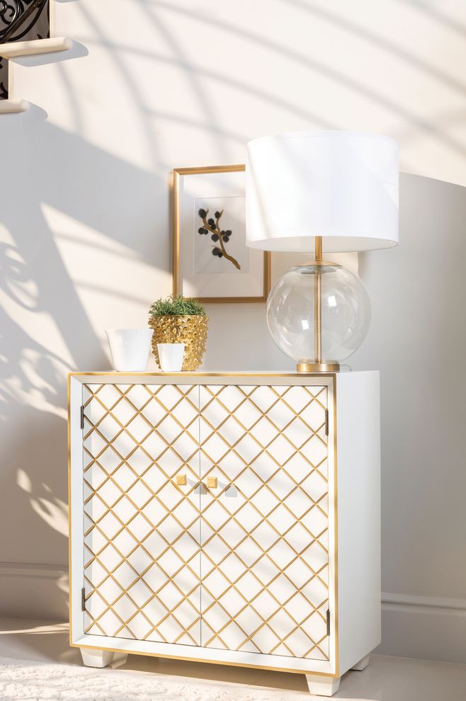 Gold plated lattice design glam style accent cabinet by Coaster