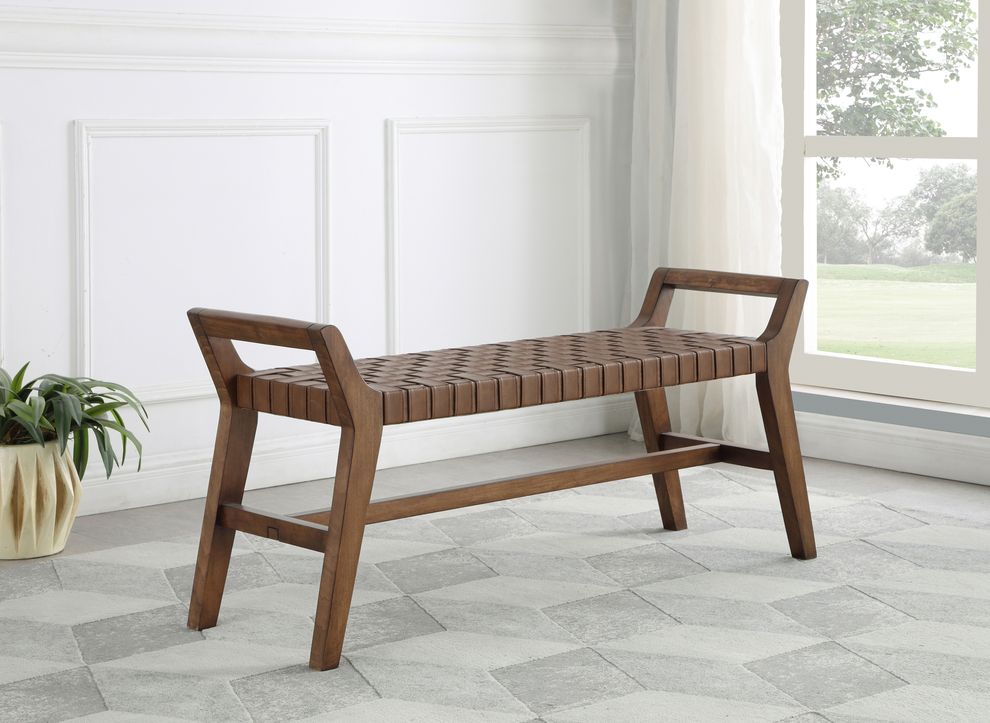 Brown leatherette / driftwood bench by Coaster