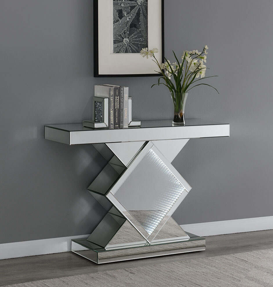 Mirrored glam side table / console w/ led lights by Coaster
