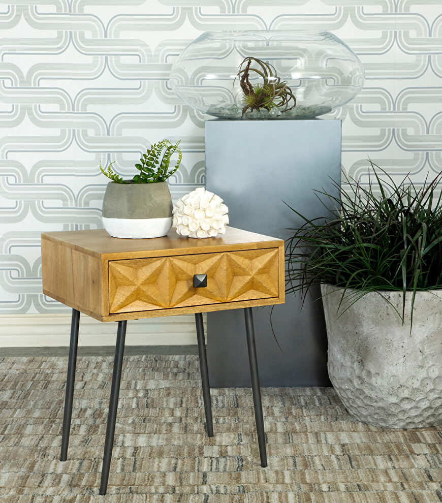 Natural mango finish wood rectangular 1-drawer accent table by Coaster