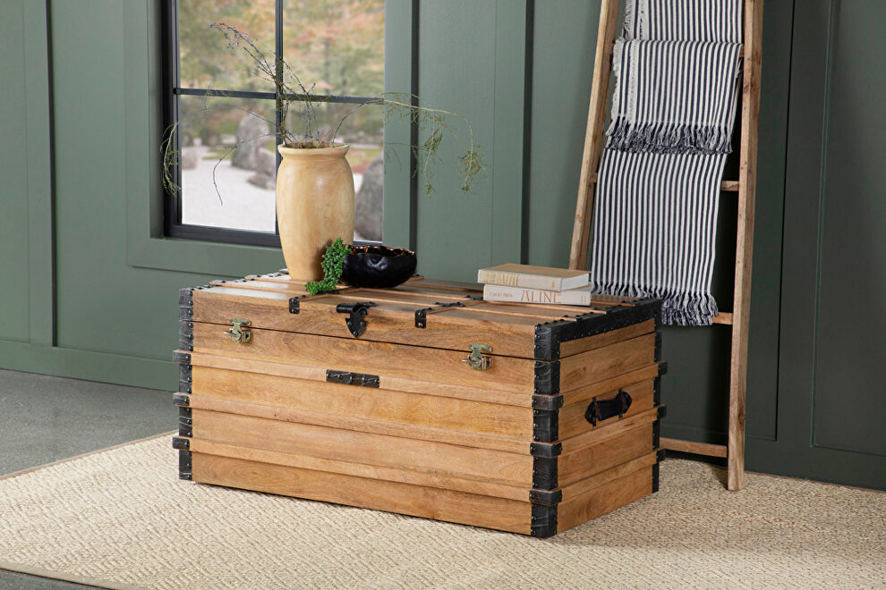 Natural and black finish rectangular storage trunk by Coaster