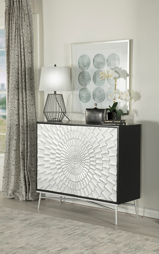 Black and silver finish rectangular 2-door accent cabinet by Coaster