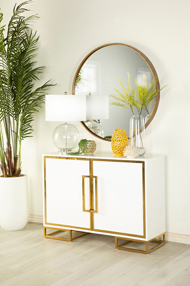 White and gold finish 2-door accent cabinet with adjustable shelves by Coaster