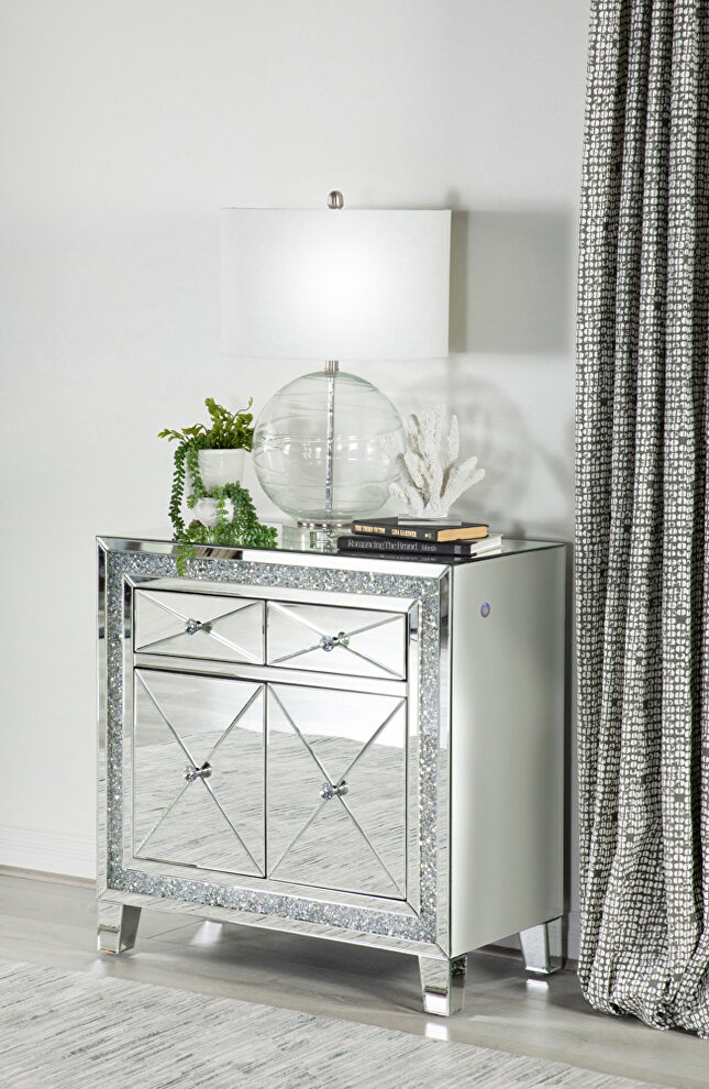 Clear mirror 2-drawer accent cabinet with led lighting by Coaster