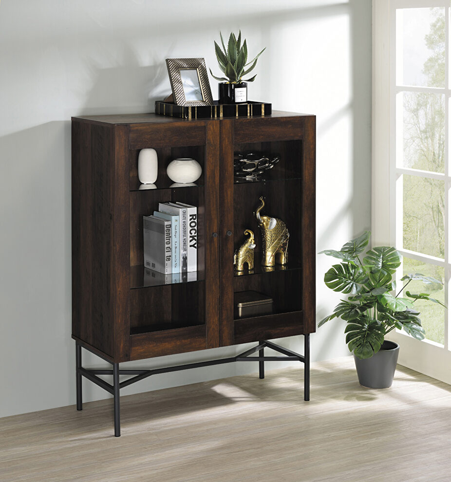 Dark pine finish wood 2-door accent cabinet with glass shelves by Coaster