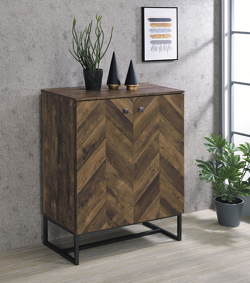 Rustic oak and gunmetal finish 2-door accent cabinet by Coaster