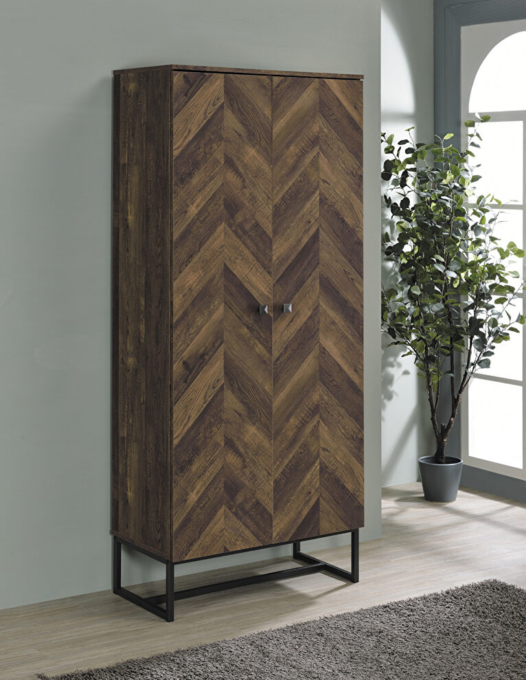 Rustic oak and gunmetal finish two door accent cabinet by Coaster