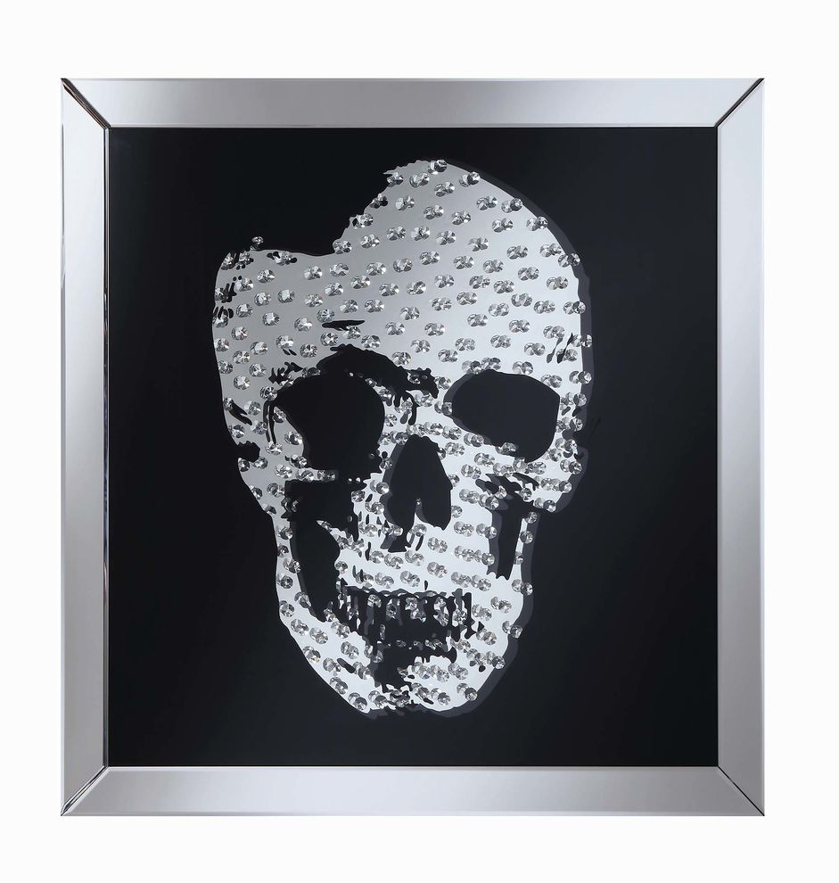 Contemporary black skull wall mirror by Coaster