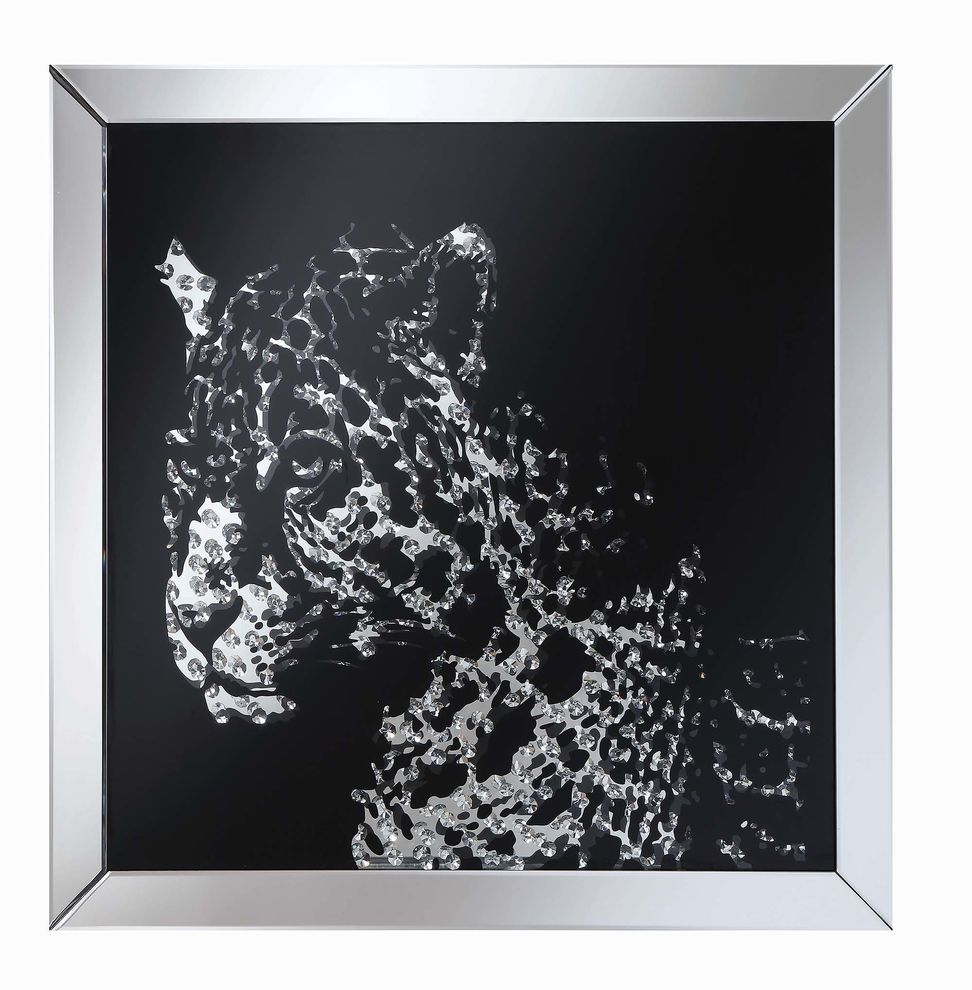 Contemporary black leopard wall mirror by Coaster
