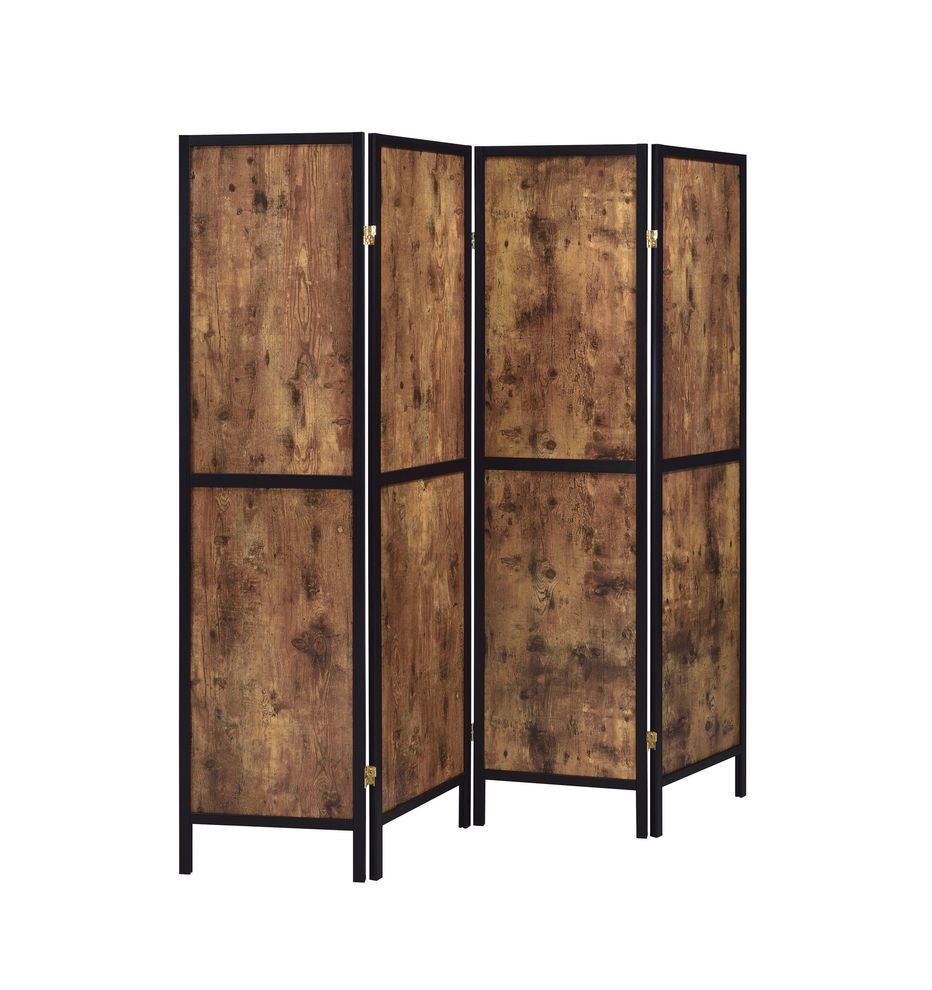 Industrial antique nutmeg four-panel screen by Coaster