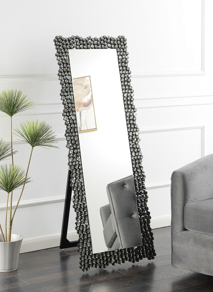 Silver and smoke grey standing cheval mirror by Coaster