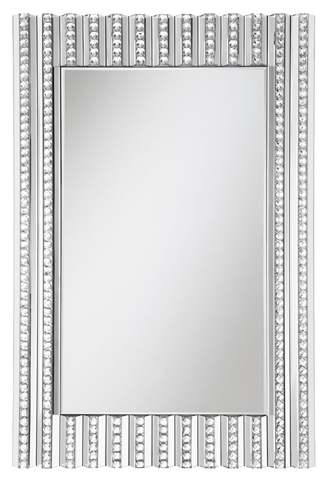 Rectangular wall mirror with vertical stripes of faux crystals by Coaster