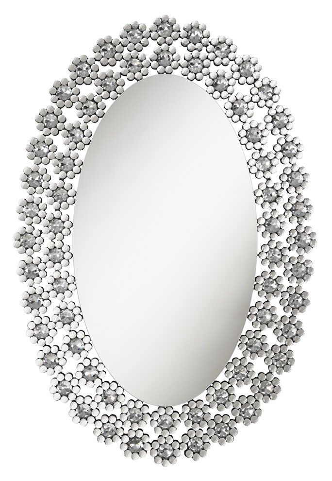 Oval wall mirror with faux crystal blossoms by Coaster