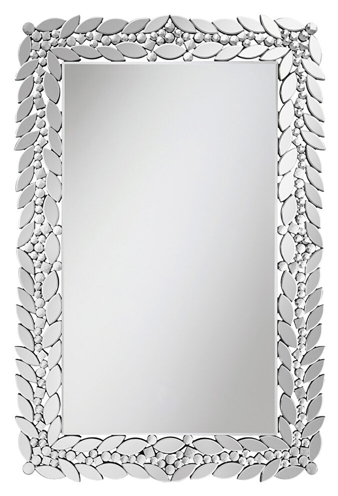 Rectangular leaves frame wall mirror faux crystal by Coaster