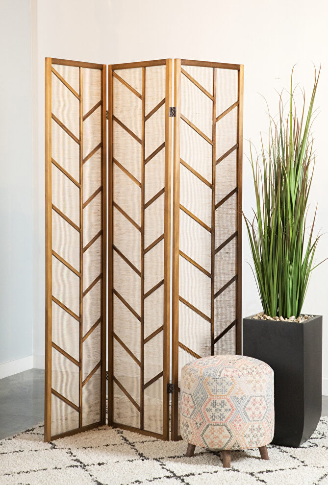 Modern three-panel room divider with a touch of tropical flair by Coaster