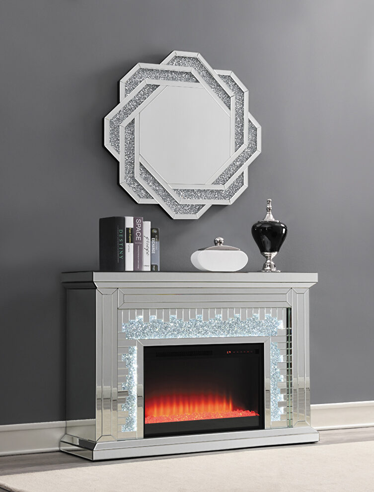 Mirror finish rectangular glamorous fireplace by Coaster