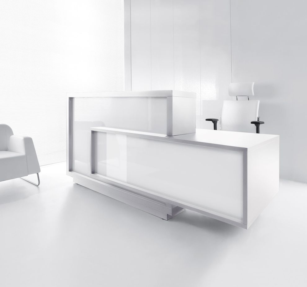Contemporary all white reception desk by MDD