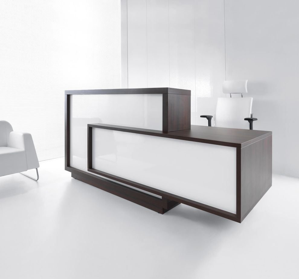 Contemporary chestnut/white custom reception desk by MDD
