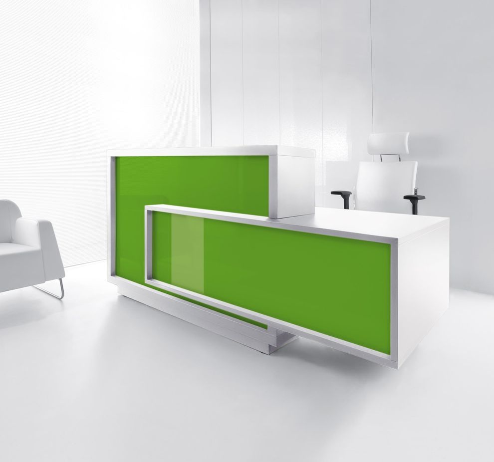 Contemporary white/green custom reception desk by MDD