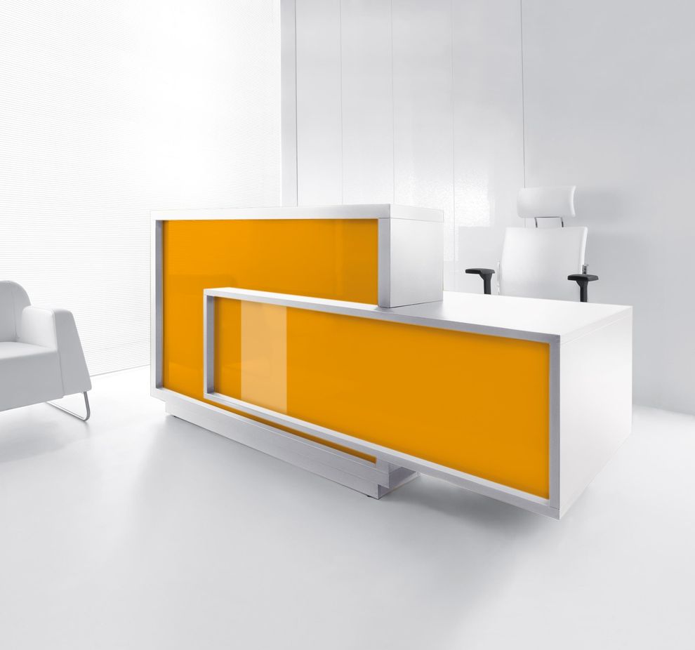 Contemporary white/orange custom reception desk by MDD