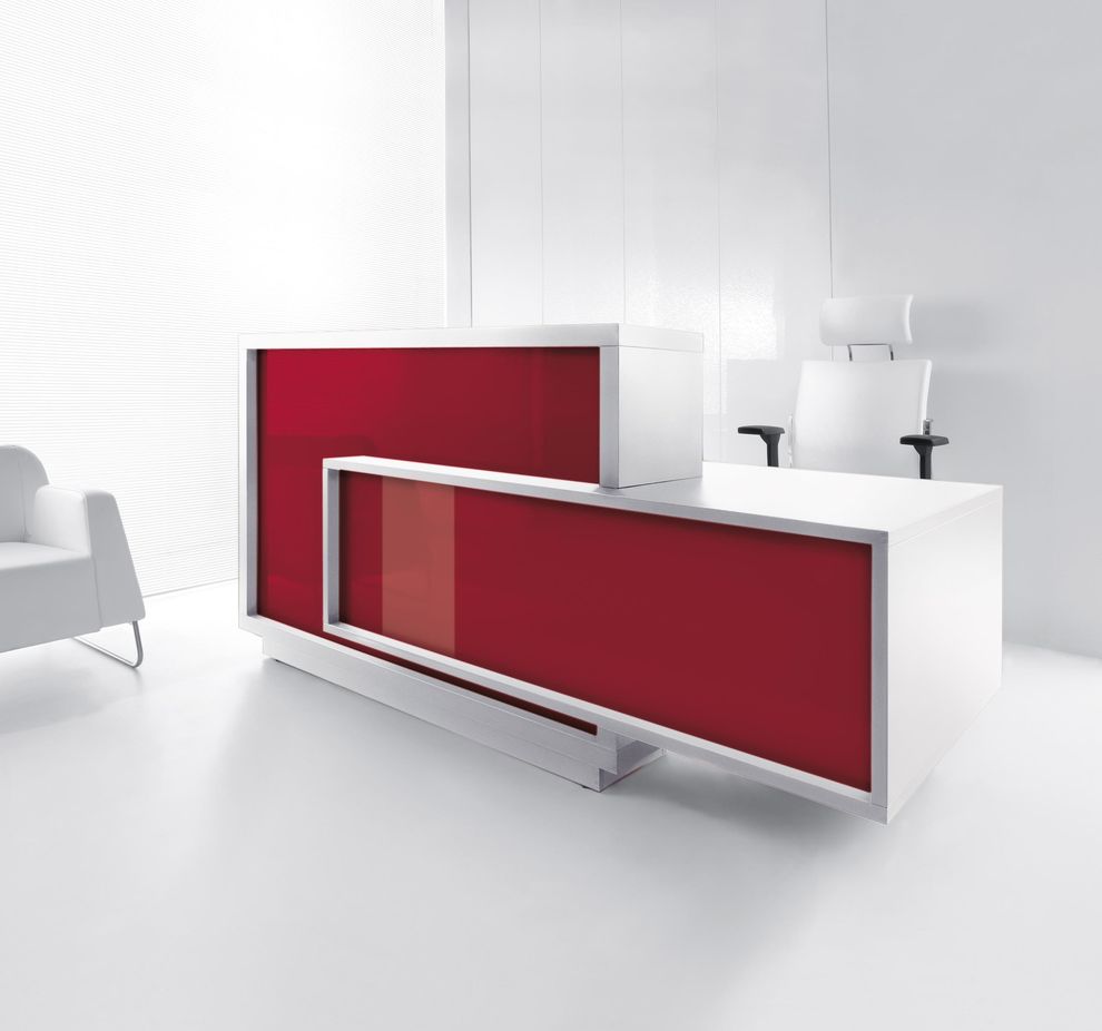 Contemporary white/burgundy custom reception desk by MDD