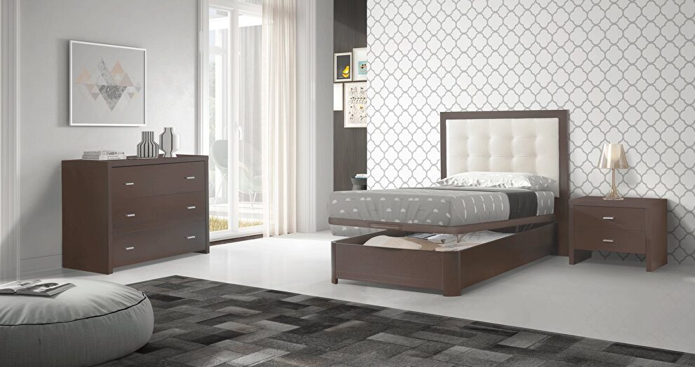 Wenge / white contemporary style twin bed w/ storage platform by Dupen Spain